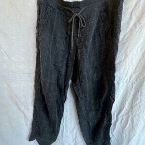 Anthropologie Gray Plaid Joggers with Leopard Pockets and Trim